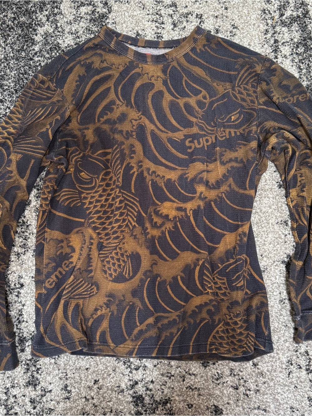 Supreme Brown and Black Koi Wave Long Sleeve Tee
